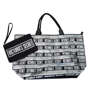 Victoria's Secret Weekender Tote & Wristlet‎ 2018 Black Friday Silver Bling Bag